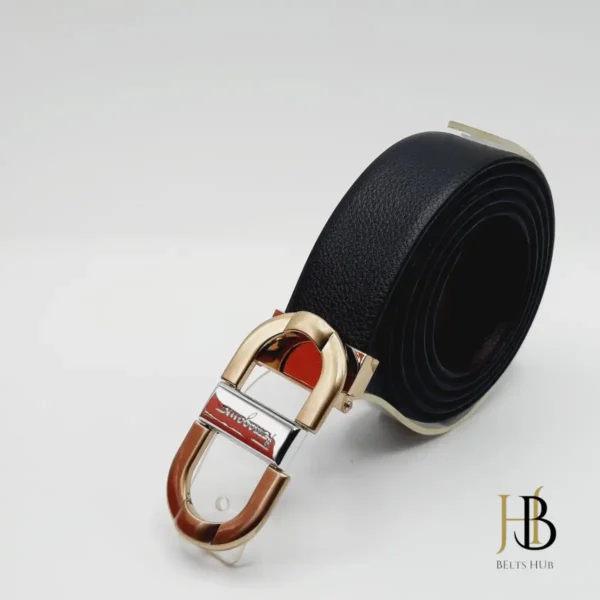 Black Leather Belt Light Golden Shade Buckle