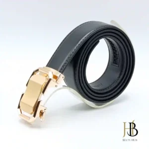 Black Leather Belt Golden Buckle
