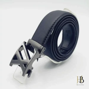 Black Leather Belt Silver XZ Buckle