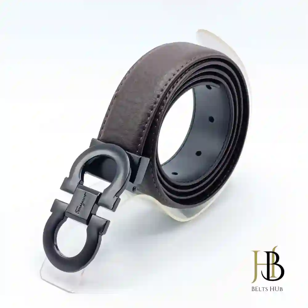 Black Leather Belt Grey Buckle