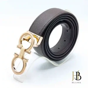 Black Leather Belt Golden Buckle
