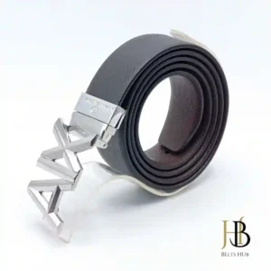 Black Leather Belt Solid AX Silver Buckle