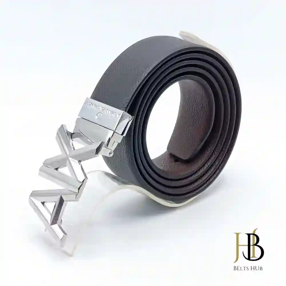 Black Leather Belt Solid AX Silver Buckle