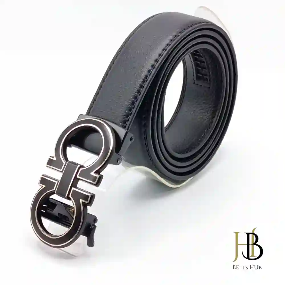Black Leather Belt Dual Shade Buckle