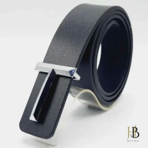 Black Leather Belt in Silver T Buckle