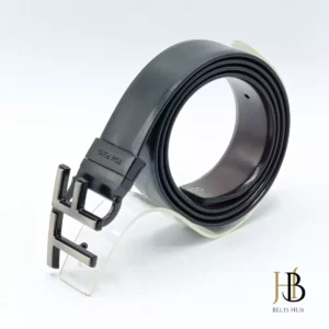 Black Leather Belt in Silver T Buckle