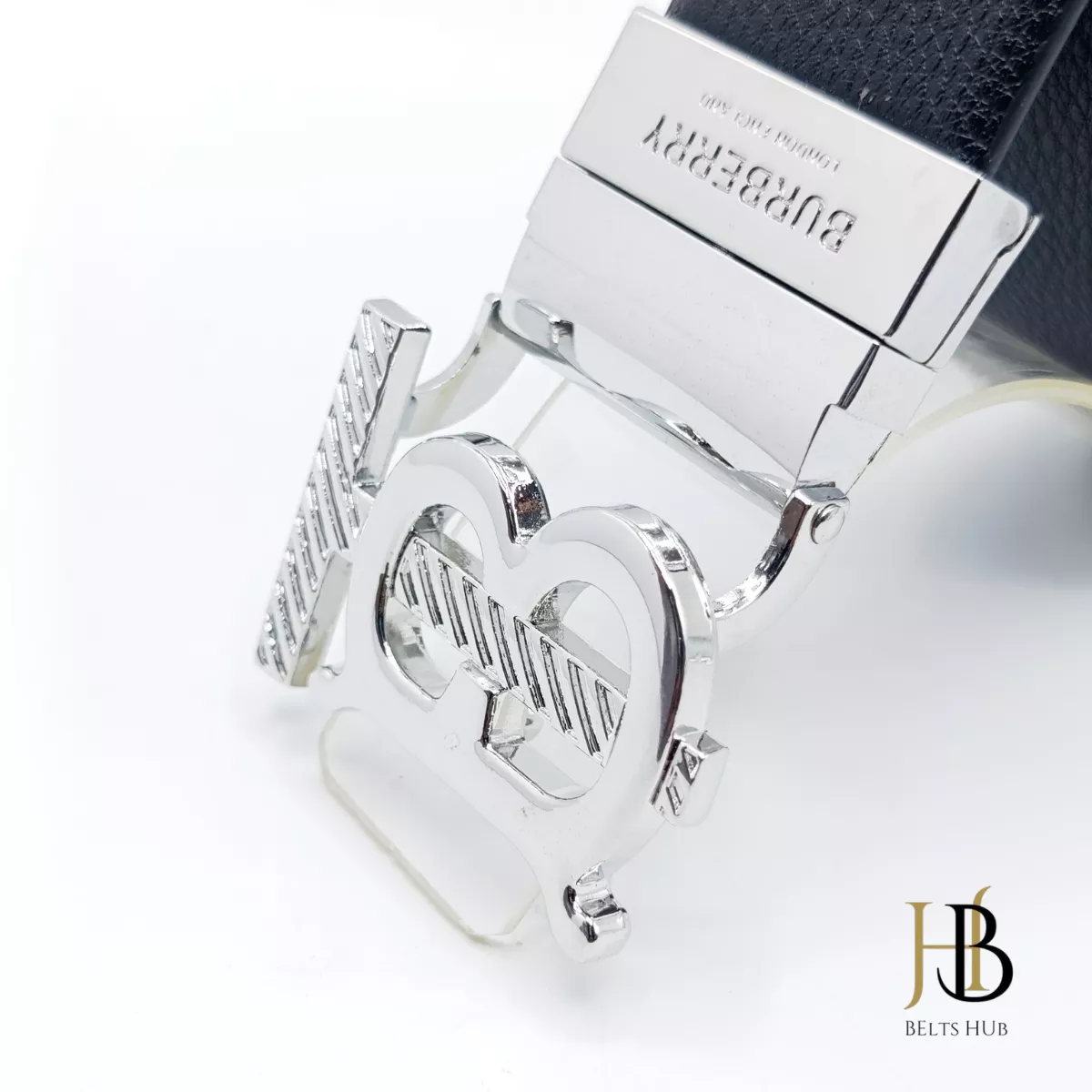 Black Leather Belt in Silver T Buckle - Image 2