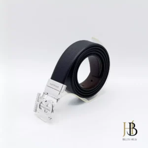 Black Leather Belt in Silver T Buckle