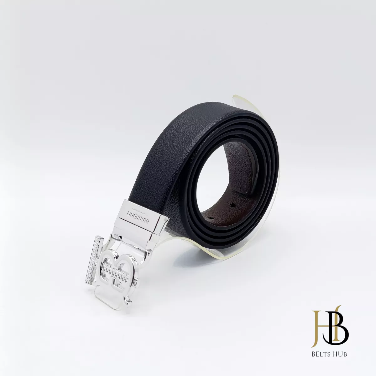 Black Leather Belt in Silver T Buckle