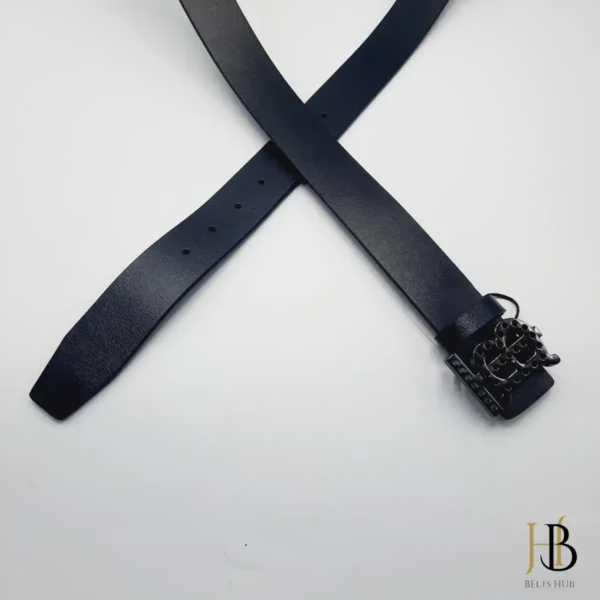 Black Leather Belt in TB Buckle