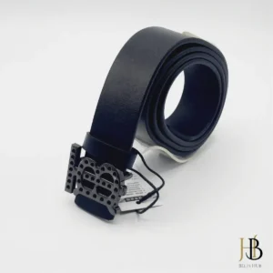 Black Leather Belt in TB Buckle