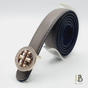 Branded Grey Belt in Golden Brand Buckle