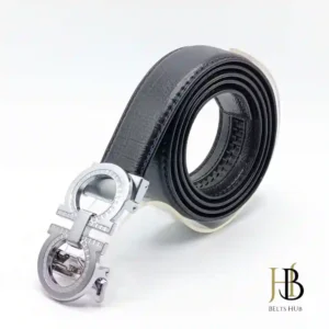 Elegant Black Leather Belt in Brand Buckle