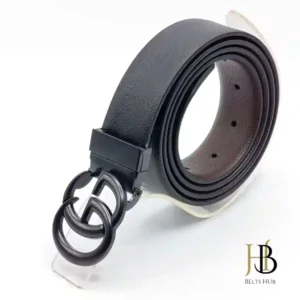 Black Leather Belt in Elegant GG Buckle