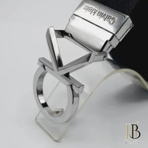 Black Leather Belt in Silver C Buckle