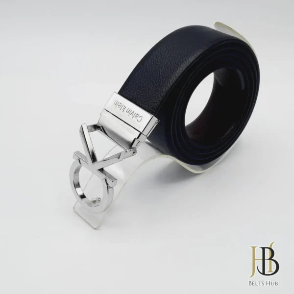 Black Leather Belt in Silver C Buckle - Image 2
