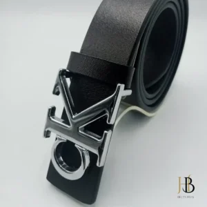 Black Leather Belt in Silver C Buckle