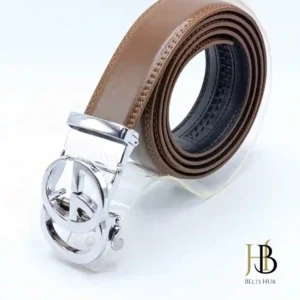 Brown Leather Belt in Silver G Buckle
