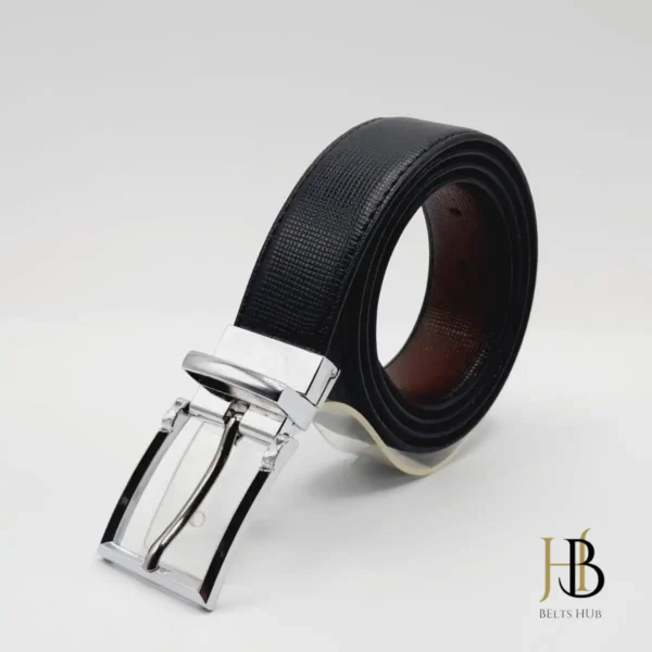 Black Leather Belt Light Silver Shade Buckle