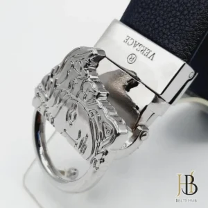 Mens Leather Belt Silver Buckle