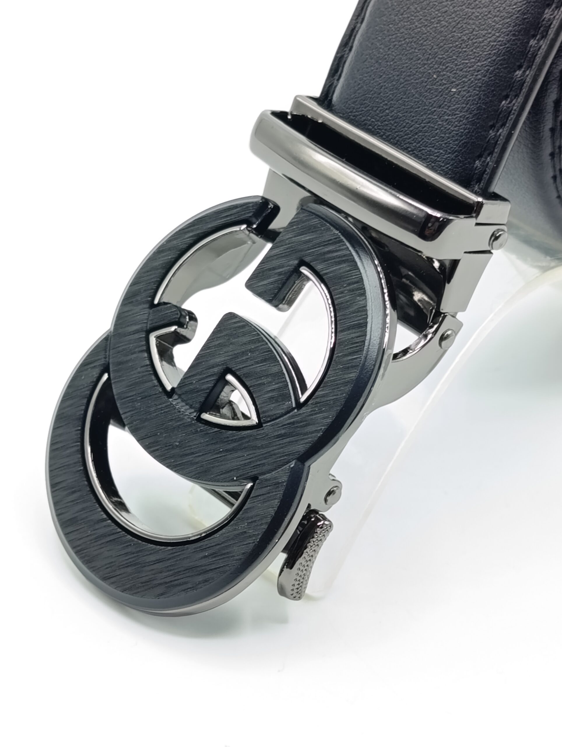 Black Leather Belt Chromium Buckle - Image 2
