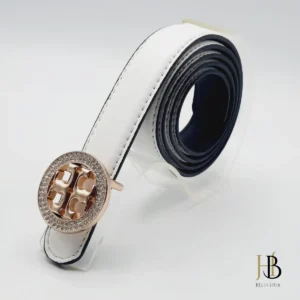 White Brand Belt Golden Buckle