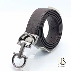 Brand Buckle Black Leather Belt