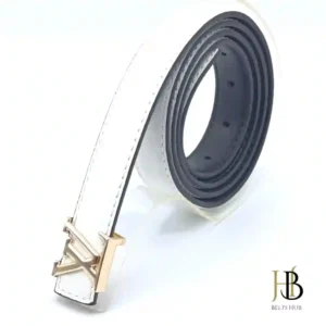 White Brand Belt Golden Buckle