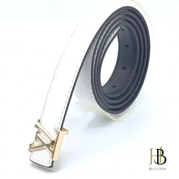 White Brand Belt Golden Buckle
