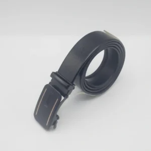 High-Quality Black Leather Belt with Metallic Buckle