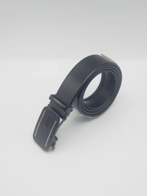 High-Quality Black Leather Belt with Metallic Buckle