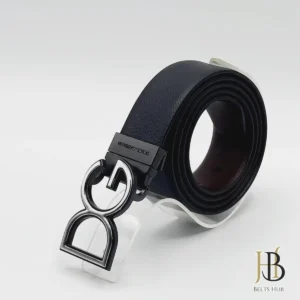 High-Quality Black Leather Belt with Metallic Buckle