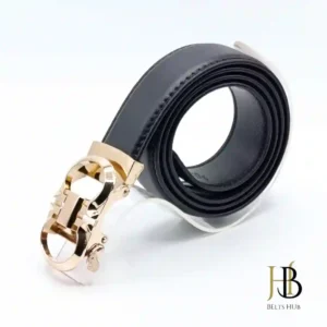 High-Quality Black Leather Belt with Metallic Buckle