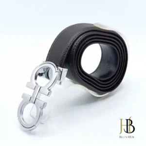 Ferragamo Black Belt 32 mm in Metallic Buckle