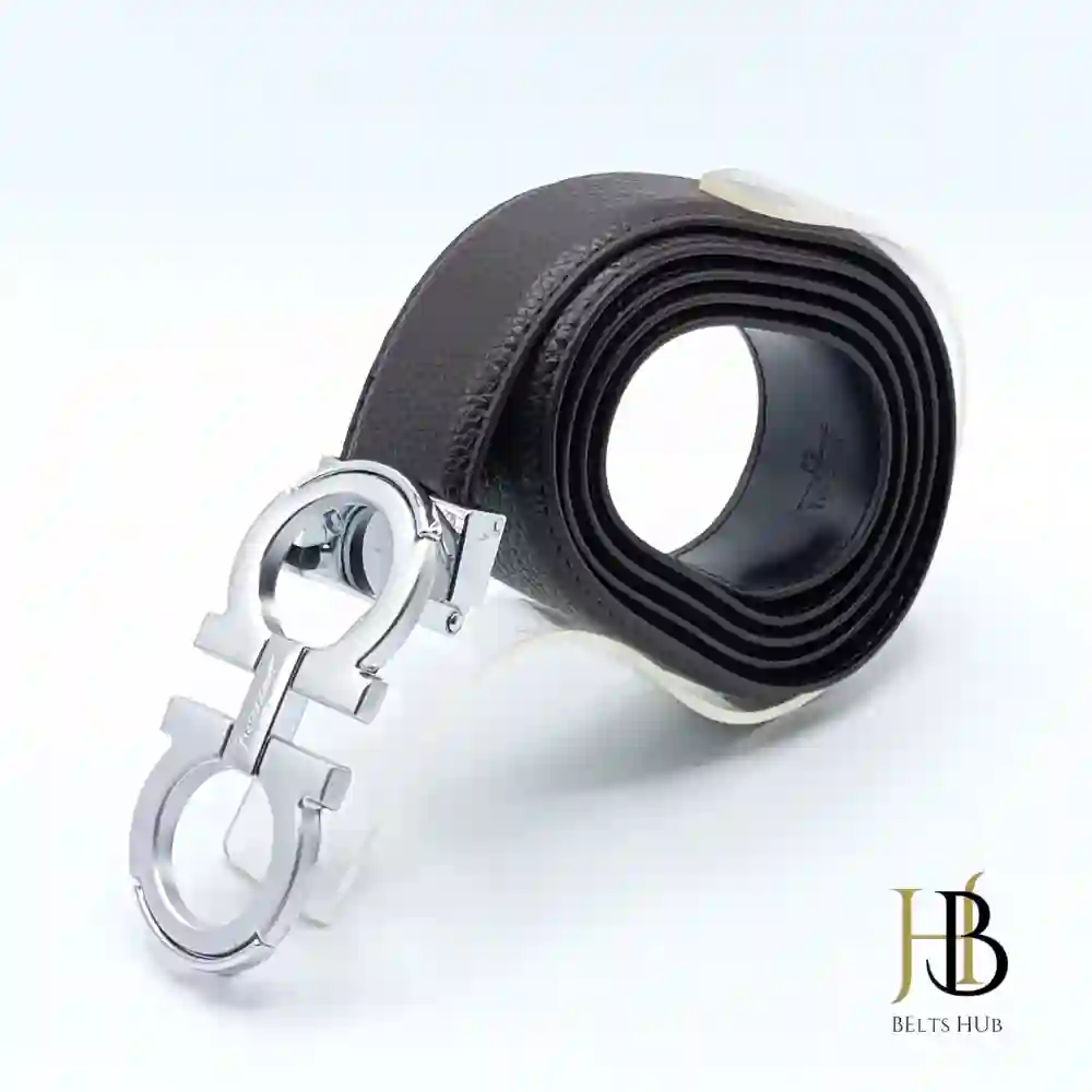 Ferragamo Black Belt 32 mm in Metallic Buckle