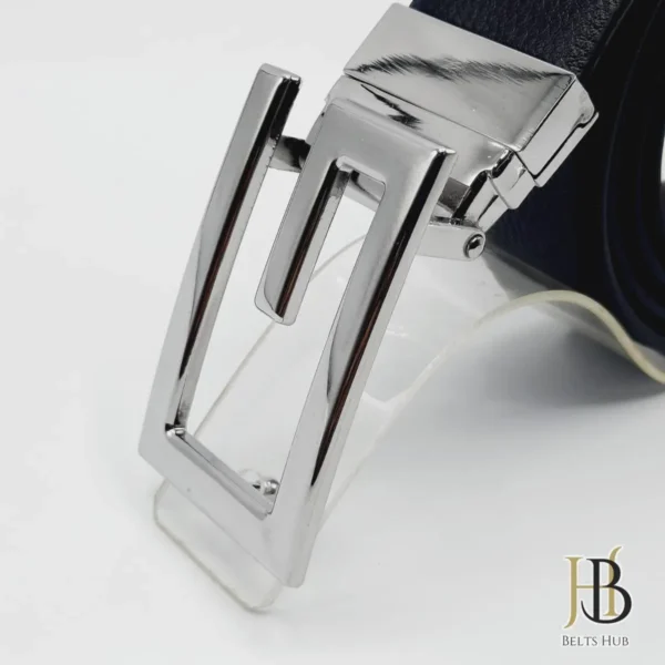 Black Leather Belt G Buckle in Silver - Image 2
