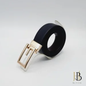 Black Leather Belt G Buckle in Gold