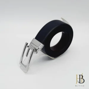 Black Leather Belt G Buckle in Silver