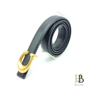 Black Leather Belt for Women Golden Buckle