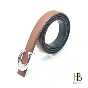 Brown Leather Belt for Women Silver Buckle