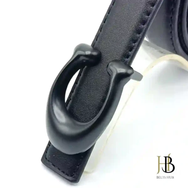 Black Leather Belt for Women Black Buckle - Image 2