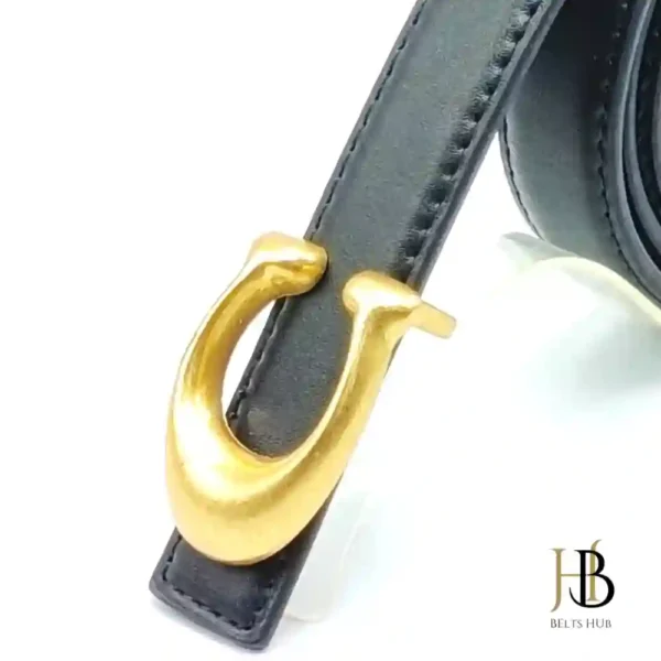 Black Leather Belt for Women Golden Buckle - Image 2
