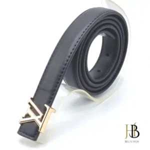 717 Black Womens Belt Golden Buckle