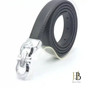 Ferra Black Womens Belt Silver Buckle
