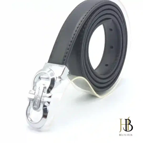 Ferra Black Womens Belt Silver Buckle